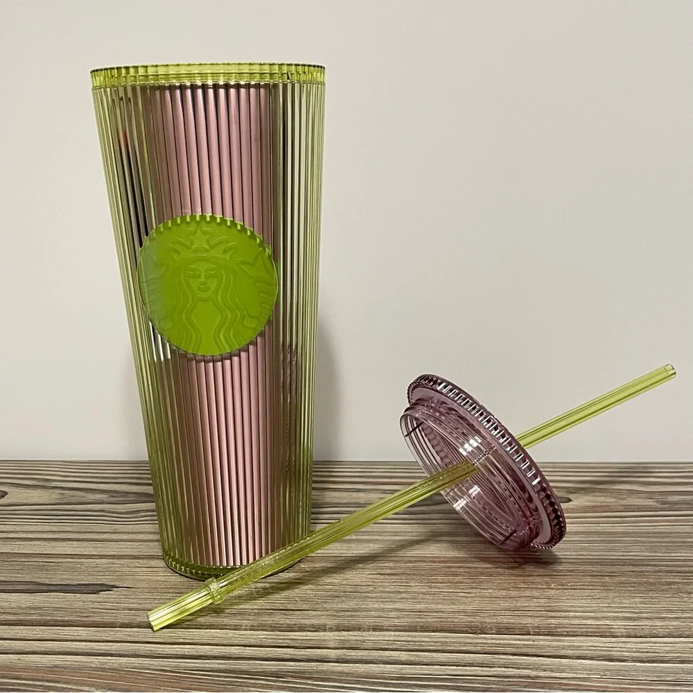 Starbucks Venti Tumbler Iridescent Green Siren Logo Cold Drinks with Straw NEW